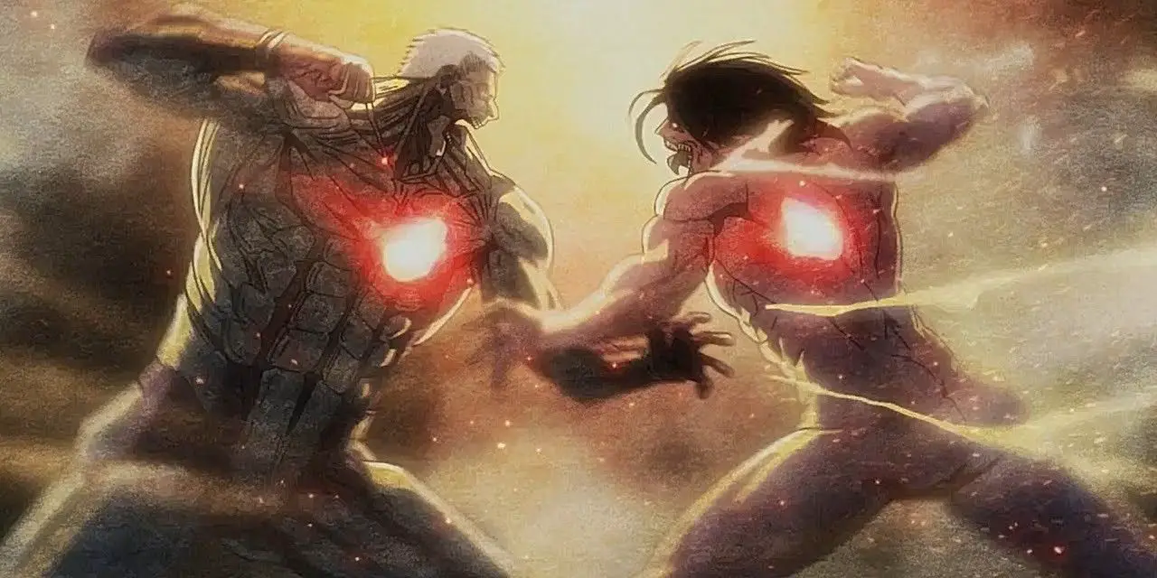 Reiner et Eren se battent dans Attack on Titan