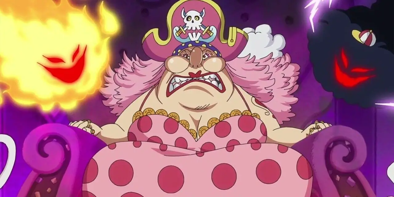Charlotte Linlin - plus connue sous le nom de Big Mom - maniant les pouvoirs du fruit de l'âme dans One Piece.